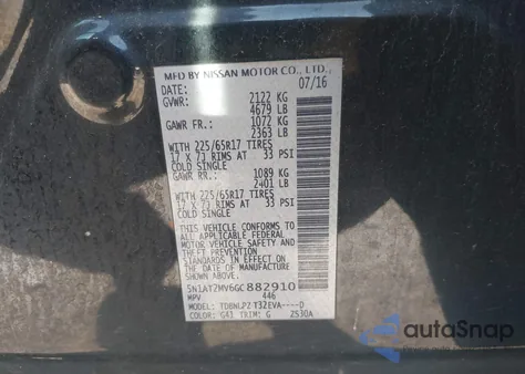 2016 Nissan Rogue S z USA, uszkodzony, nr VIN 5N1AT2MV6GC882910